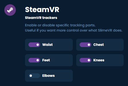 Steam Trackers page on SlimeVR